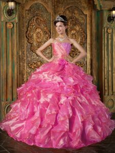Perfect Hot Pink Sweetheart Long Sweet 16 Dresses with Ruffles in Aurora