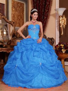 Organza Pick-ups Blue Beading Urumaco Dress for Sweet 15 Quinceanera