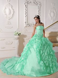 Beading Apple Green Quinceanera Gown with Chapel Train in Mariara