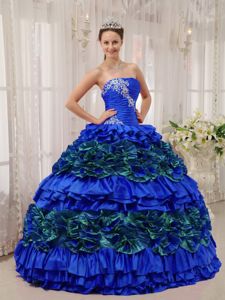 Appliques Ruched Blue Ruffles Caicara del Orinoco Quinceanera Dress