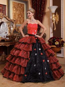 Multi-colored Appliques Layered Organza Trujillo Alto Quinceanera Dress