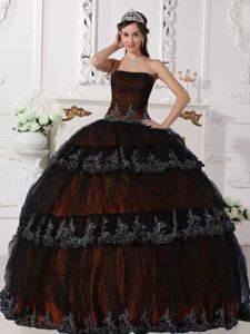 Ruched Brown Appliques Quinceanera Dresses in Aguadilla Puerto Rico