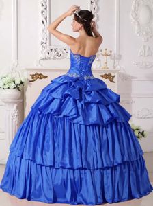 Detachable Ruched Beading Appliques Blue Guayanilla Quinceanera Dress