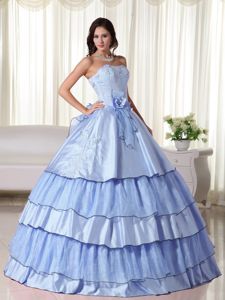 Layered Flower Light Blue Beaded Caguas Sweet 15 Dress for Quinceanera