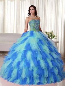 Colored Ruffled Tulle Appliques Ruched Guayanilla Quinceanera Dress