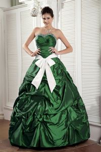 Hunter Sweetheart Ruffled formal Quinceanera Gowns with Bowknot Sash in Carlsbad