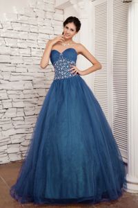 Sweetheart Teal Tulle Beading Santa Ana Quinceanera Dress for Sweet 16