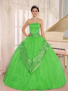 Best Strapless Beaded Apple Green Floor Length Senior Quinceanera Dress in Camarillo