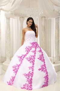 Strapless Embroidered Beaded Floor Length Quinceanera Gowns in White in Berkeley