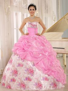 Floor Length Sweetheart formal Quinceanera Gowns with Printed Flowers in Aptos