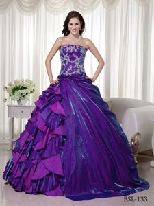 Taffeta Purple Appliques Mbocayaty Sweet 16 Dress for Quinceanera
