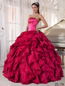 Ruffled Hot Pink Beaded Strapless Moyobamba Pretty Quinceanera Dress
