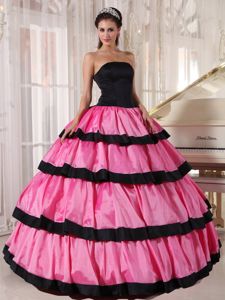 Tiered Rose Pink and Black Ruched Quinceanera Dresses in Esquipulas