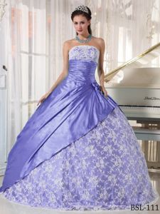 Lace Lilac Strapless Ruched Quinceanera Dresses in General Delgado