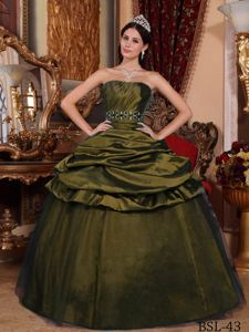 Olive Green Ruched Beading Quinceanera Dress in Santiago de Veraguas