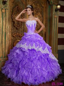Ruffled Appliques Organza Purple Quinceanera Dress in Potrero Grande