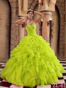 Layered Ruffles Ruched Yellow Green Organza Acahay Quinceanera Dress