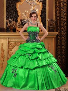 Ruched Taffeta Appliques Green Quinceanera Dress in Churuquita Grande