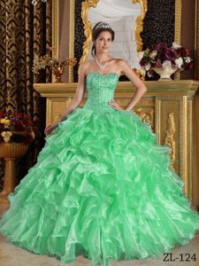 Layered Ruffles Organza Apple Green Quinceanera Dress in Villahermosa