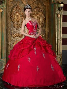 Appliques Sweetheart Taffeta Red Ciudad Juarez Dresses for Quinces