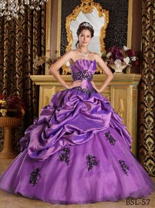 Ruffled Strapless Appliques Sweet Sixteen Dresses with Pick-ups