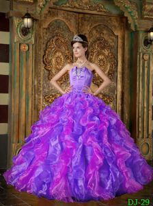 Purple Ball Gown Strapless Quince Dresses Floor-length Ruffled