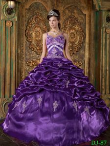Straps Floor-length Beading Pick-ups Quinceanera Dress Purple