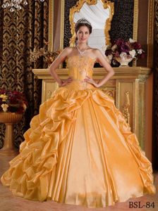 Orange Yellow Sweetheart Beading Pick-ups Quinceanera Dress