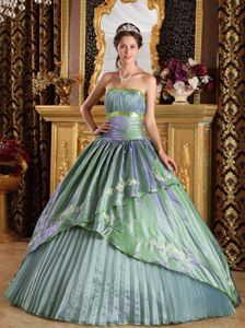 Pleated Strapless Quince Dresses Floor-length Appliques Olive Green
