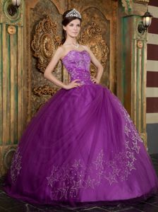 Sweetheart Floor-length Purple Dress for Quince with Embroidery