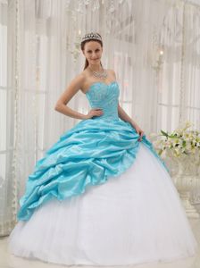 Aqua Blue Sweetheart Beading Sweet 15 Dresses with Pick-ups