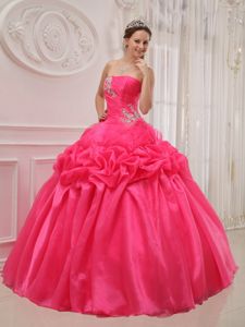 Strapless Floor-length Hot Pink Quinceanera Dress with Appliques