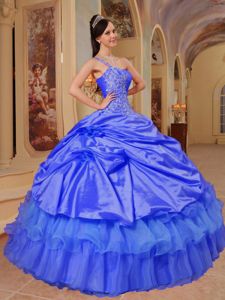Appliques One Shoulder Blue Quinceanera Dress with Ruffles