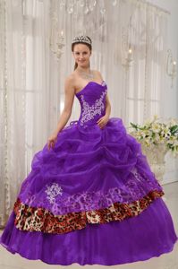 Leopard Purple Ball Gown Sweetheart Appliques Quinces Dresses