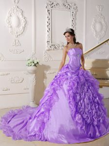 Lavender Strapless Court Train Ruffled Quinceanera Dress in Toluca