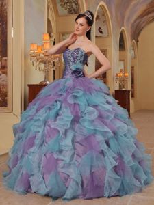 Sweetheart Ruffled Appliques Sweet 15 Dresses in Purple and Blue