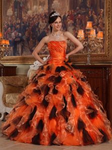 Orange and Black Ball Gown Strapless Sweet Sixteen Dresses