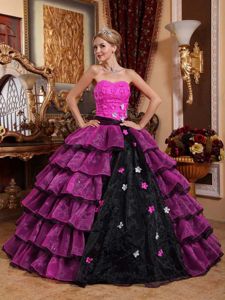 Strapless Hot Pink Layered Sweet Sixteen Dresses in Choloma