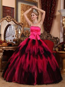 Strapless Multi-color Floor-length Beading Quince Dresses with Bow