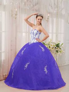 White and Purple Ball Gown Sweetheart Appliques Quince Dresses