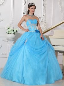 Ice Blue Ball Gown Strapless Appliques Dress For Quinceanera