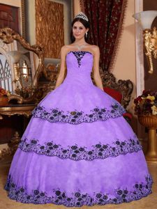 Lavender Strapless Appliques Quinceanera Dress with Embroidery
