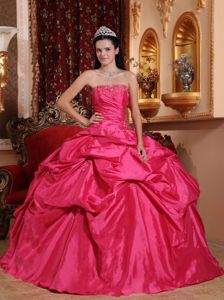 Coral Red Strapless Floor-length Beading Quinceanera Dress