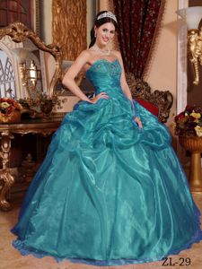 Beading Turquoise Sweetheart Floor-length Quinceanera Dress