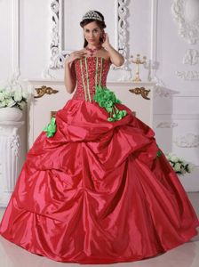 Coral Red Ball Gown Strapless Beading Sweet Sixteen Dresses