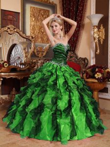 Beaded Sweetheart Floor-length Ruffles Quince Dresses in Green