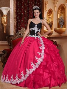 Halter Black and Red Ball Gown Appliques Quinceanera Dress