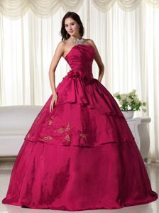 Wine Red Ball Gown Strapless Floor-length Quinceanera Dress