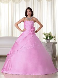 Pink Strapless Embroidery Sweet 15 Dresses Floor-length in Ayutla