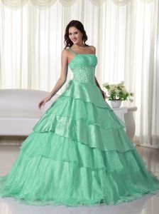Ball Gown One Shoulder Mint Green Beading Quinceanera Dress